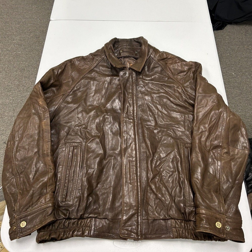 LW wilsons Leather Bomber Jacket Mens XL Brown Distressed Full Zip Flight Coat